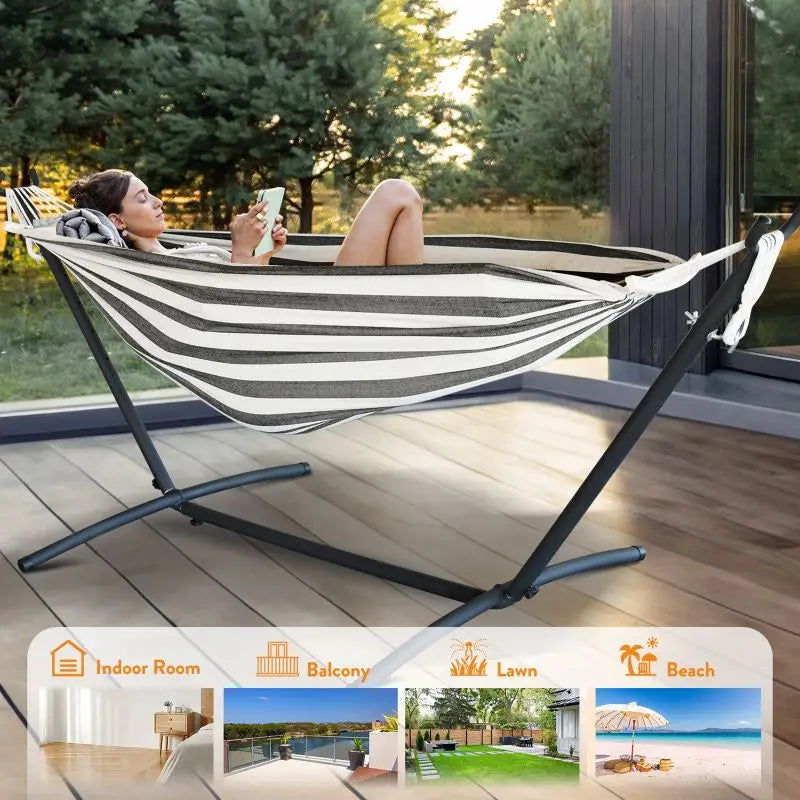 Gyroor Heavy Duty Adjustable Stand Mounted Hammock For Relaxation