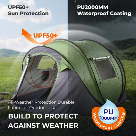 Instant Pop Up Waterproof Family Camping Tent With Front Awning