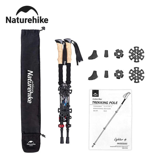 Naturehike Trekking Poles 2 Poles Ultralight Carbon Fiber Walking Sticks Outdoor Folding Portable Climb Hiking Telescopic Poles