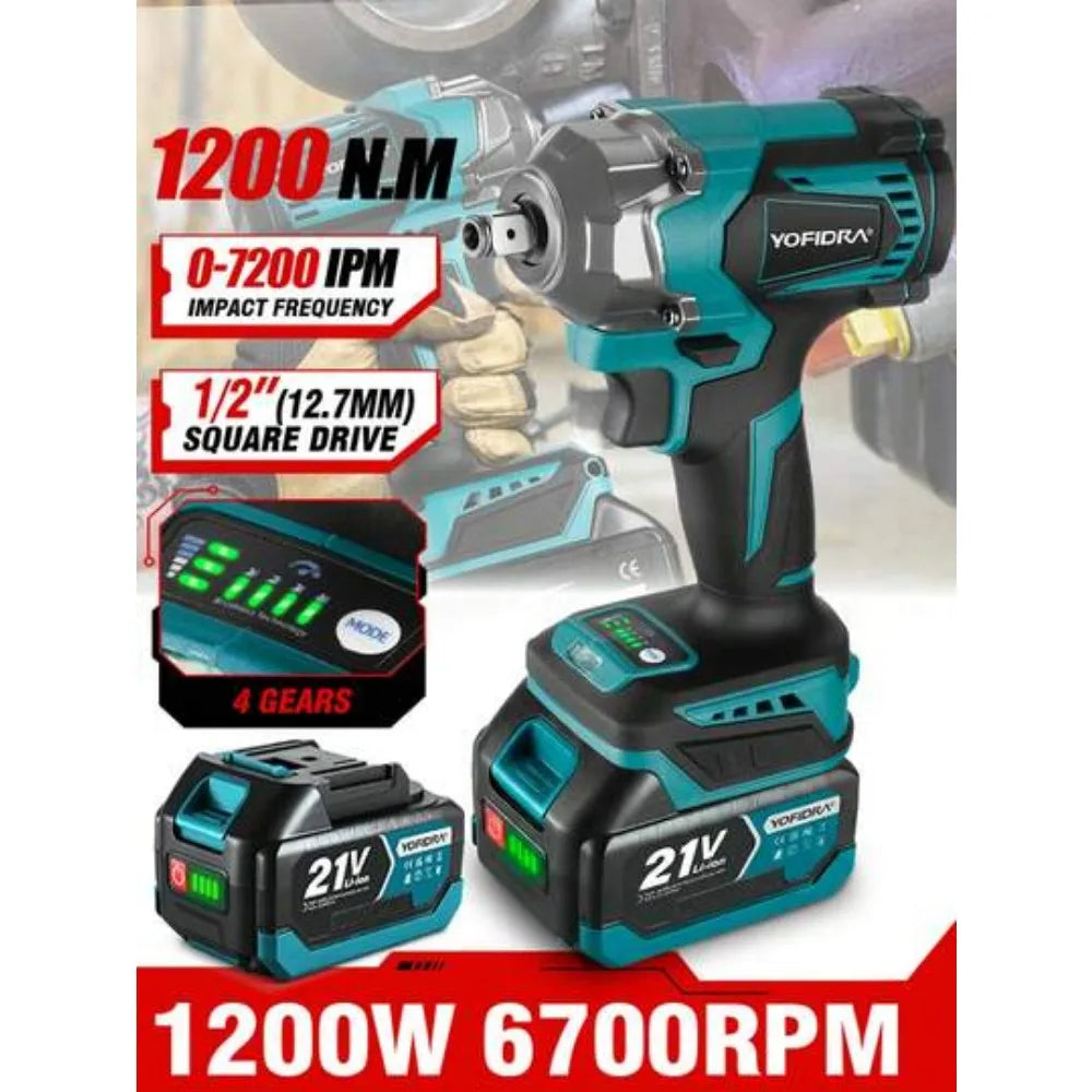 Brushless Electric Impact Wrench 1200Nm 3 Functions Half Inch Cordless Screwdriver Drill Set