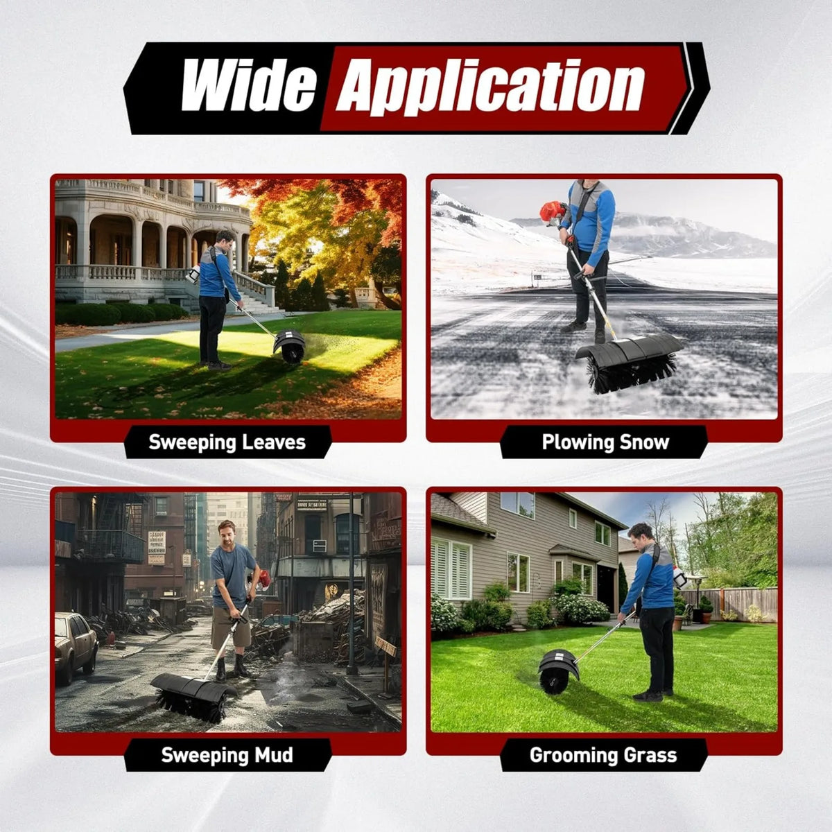 52CC 2 Stroke Gas Handheld Sweeper Broom, 1700W 2.3HP Gas Powered Artificial Lawn Sweeper, Outdoor Hand Held Gas Power Broom