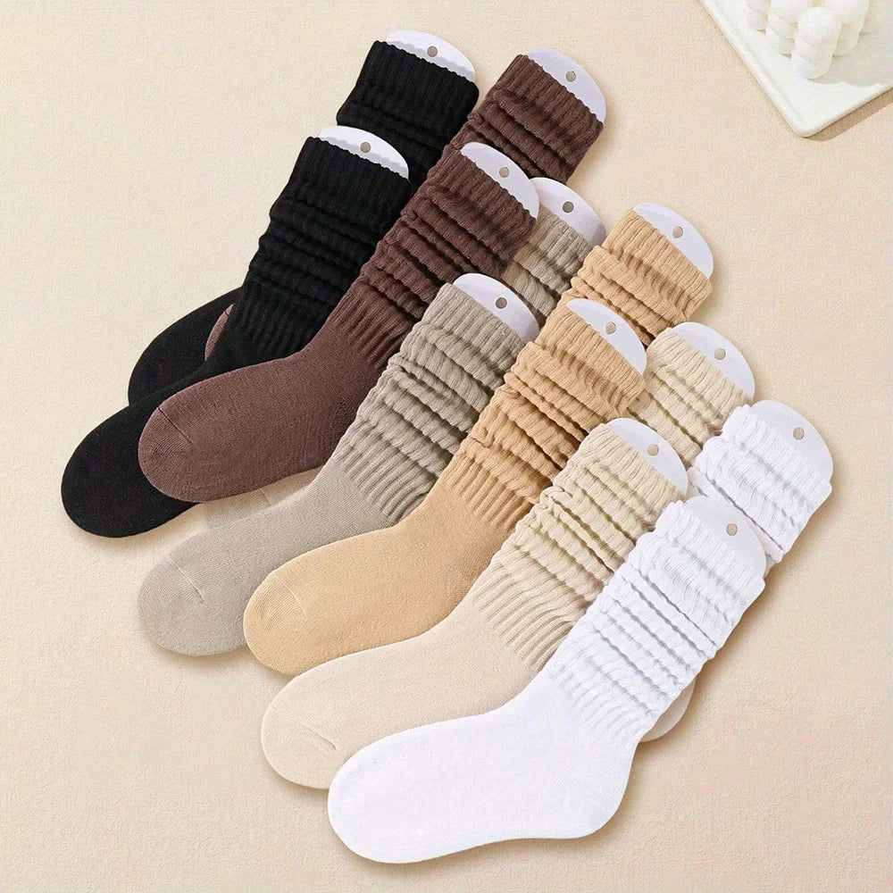 Women Pleated Mid Calf Socks Soft Polyester Everyday Comfort