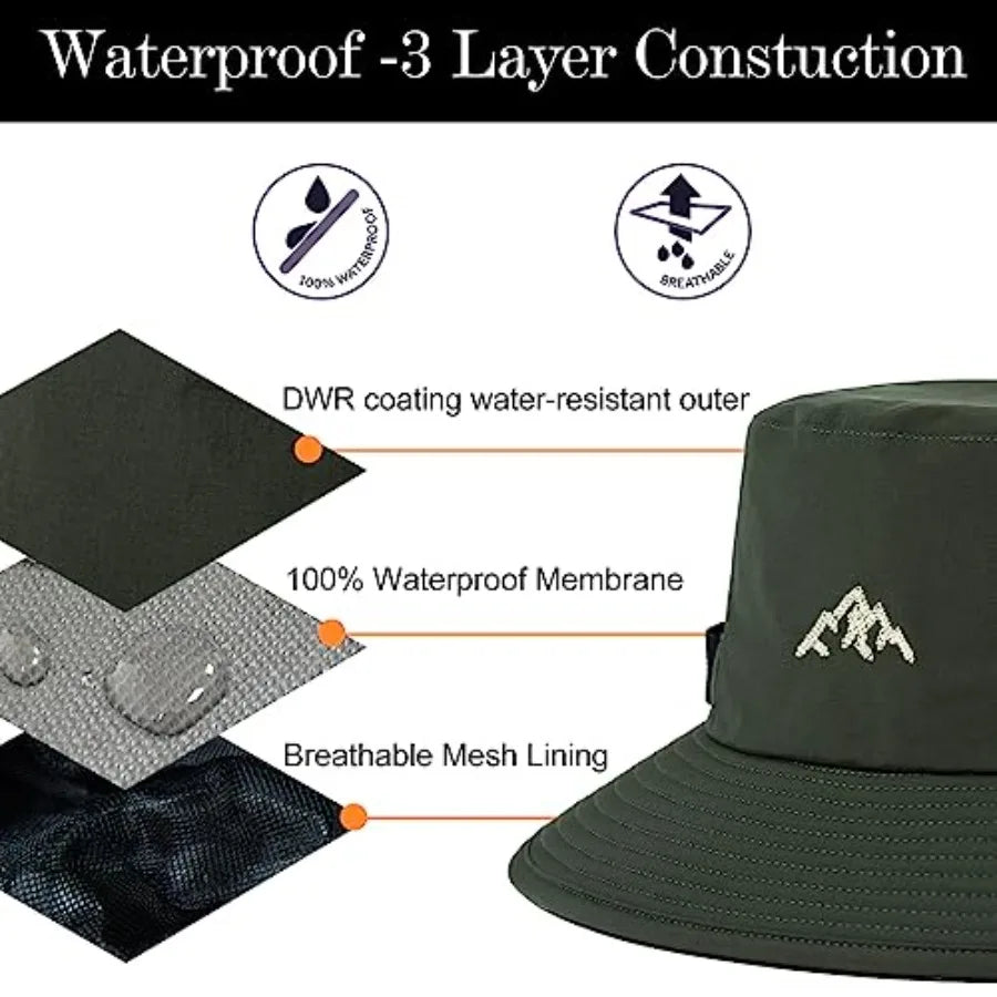 Waterproof Polyester Bucket Sun Hat With Wide Brim For Outdoors