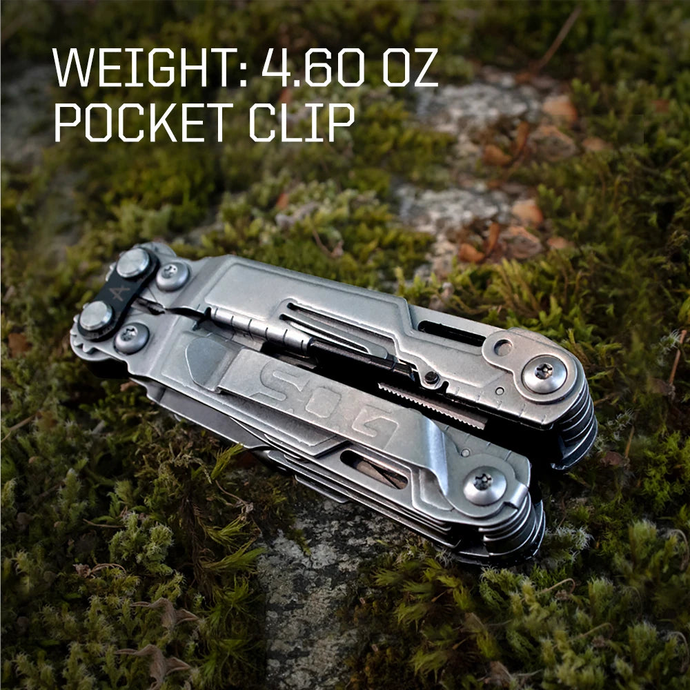 SOG 19 in 1 PowerLitre Mini Multi-tool Pliers 5 Inch Stainless Steel Folding EDC Pocket Knife With Wine Corkscrew Screwdriver Wire Cutter Scissors Can Bottle Opener For Camping Car Travel Survival Daily Carry, Portable Outdoo