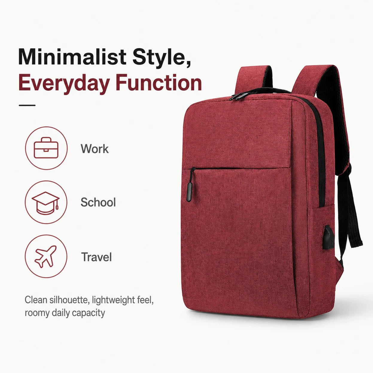 1pc Business Laptop Backpack With USB Charging Port, Water-Resistant Durable Canvas Travel Bookbag, 15.7x11.8in Large Slim Commuter Backpack For Men Women