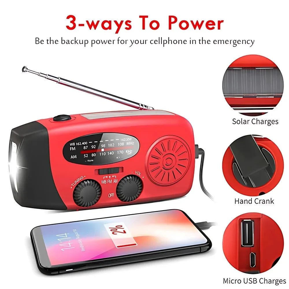 Hand Crank Solar Emergency Radio With Flashlight And Power Bank