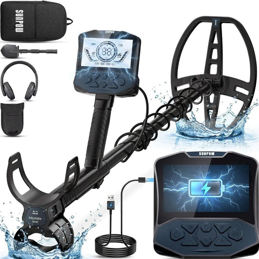 SUNPOW Professional Rechargeable Waterproof Metal Detector for Treasure Hunting