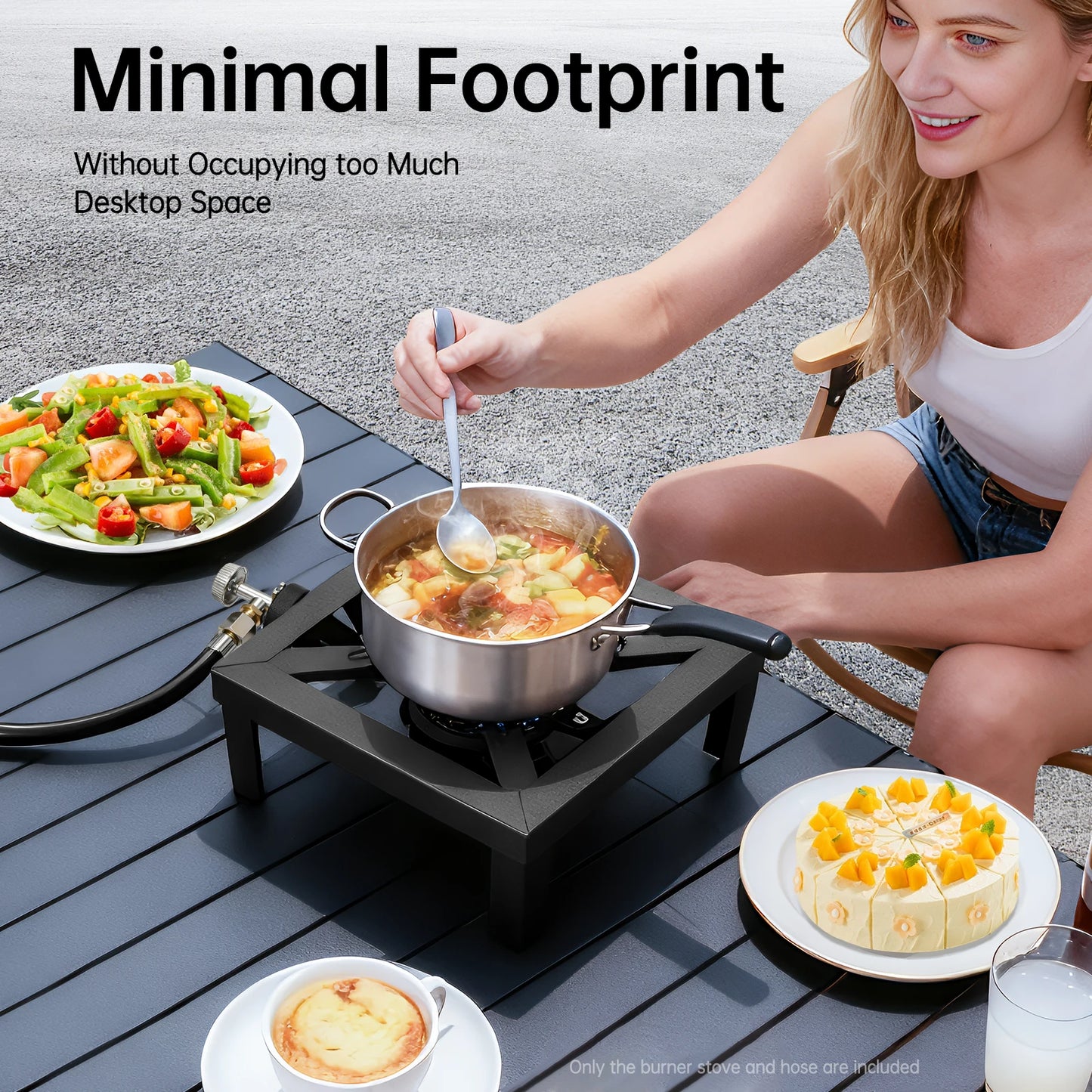 8000W High Power Camping Stove, Single Burner Cast Iron Portable Gas Cooker with Regulator Hose, for Outdoor Picnic BBQ RV