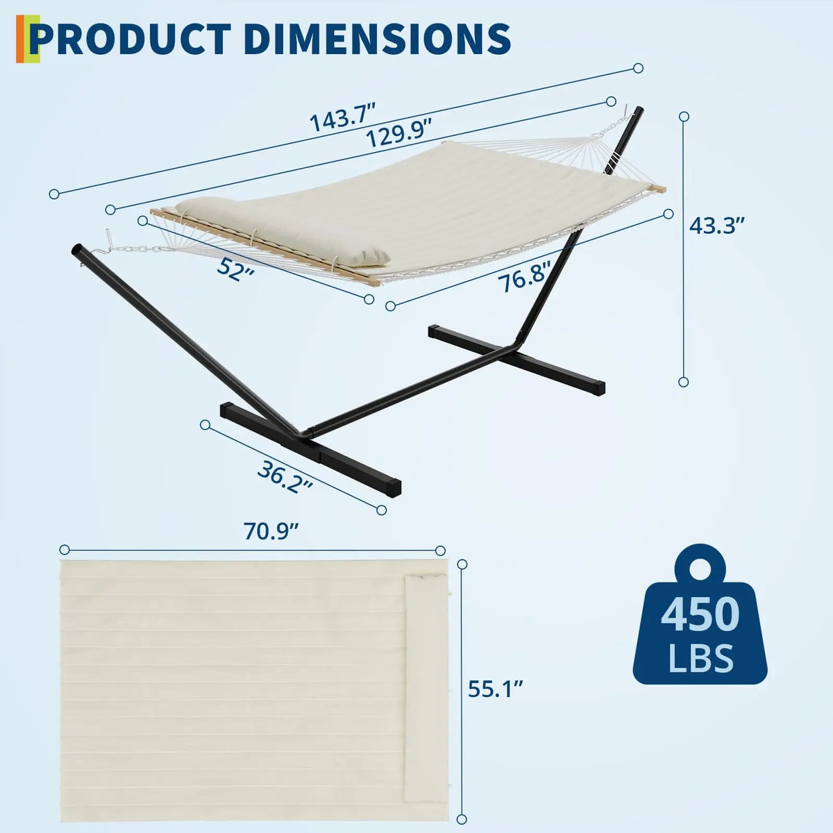 Heavy Duty Portable Double Hammock With Stand And Pillow
