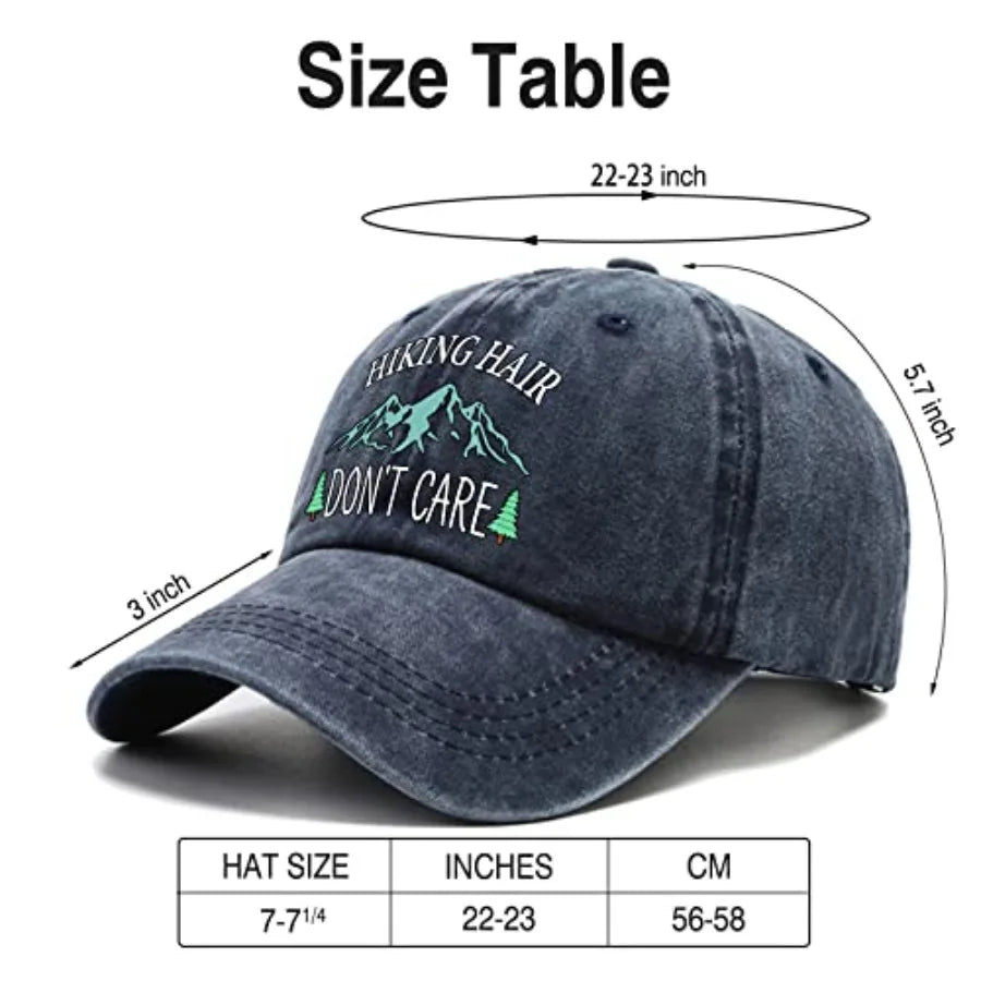 Hiking Hair Don't Care Baseball Cap, Vintage Adjustable Cotton Cap, Birthday Thank You Gifts for Camping Lovers Hiker