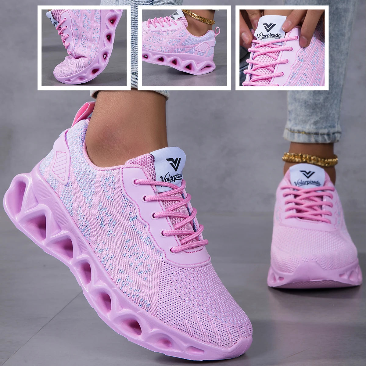 Lightweight Breathable Mesh Sneakers With Non Slip Shock Absorbing Soles