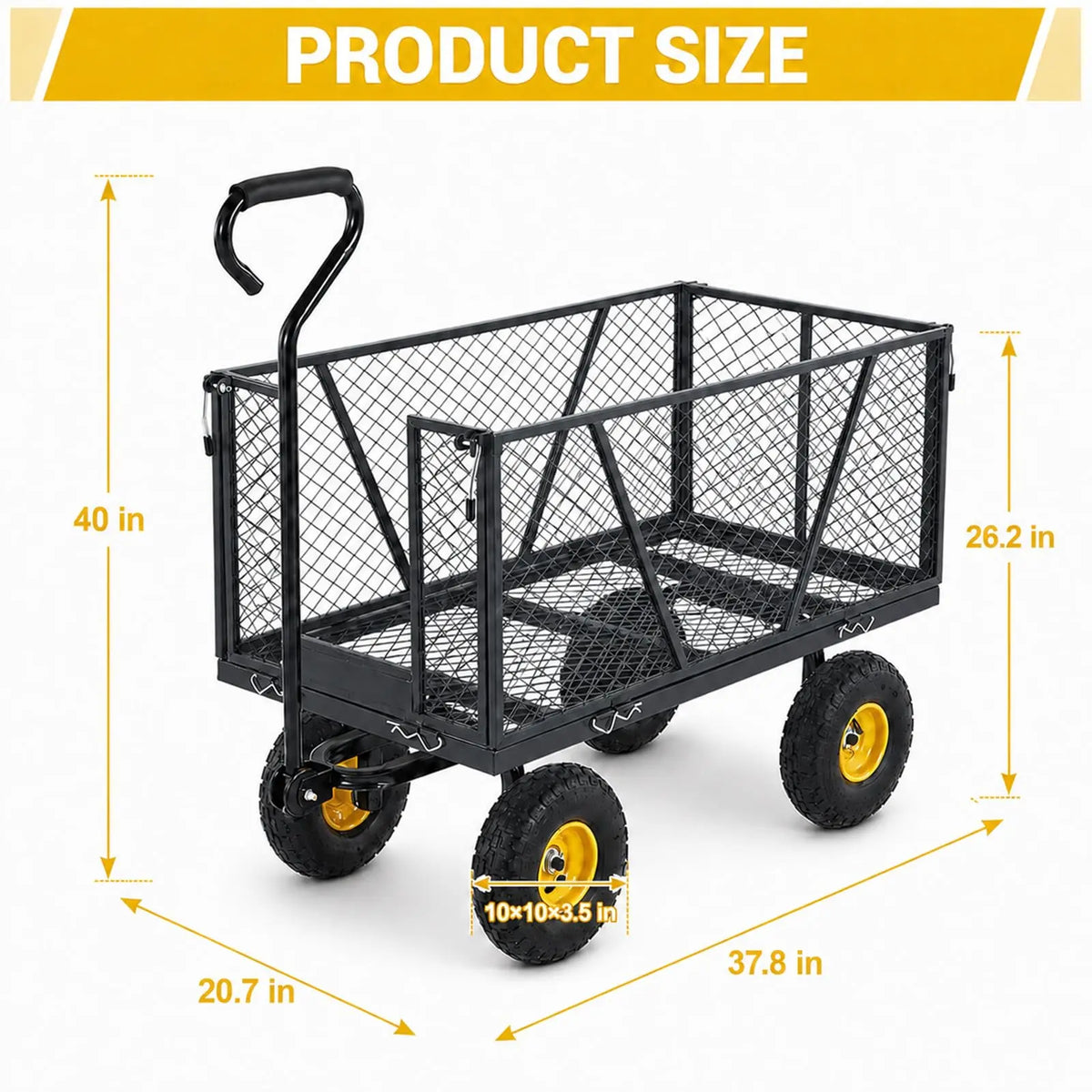HiMISS Heavy Duty Steel Garden Cart With Removable Sides