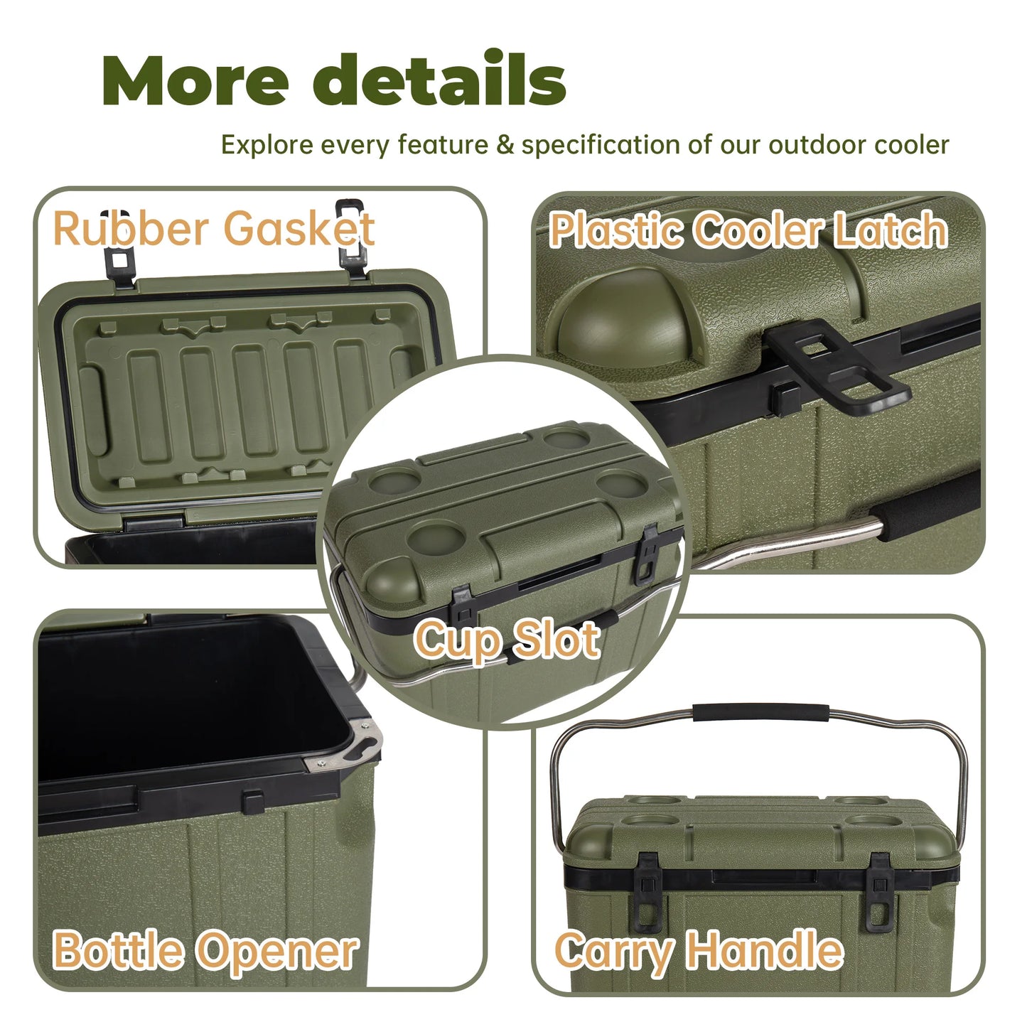 25 Quart Green Hard Shell Cooler Box, Ultra‑Light Insulated Ice Chest Cooler, Heavy‑Duty Portable Cooler with 5‑7 Days Ice Retention, for Camping Tailgating Job Site Fishing Outdoor Adventures