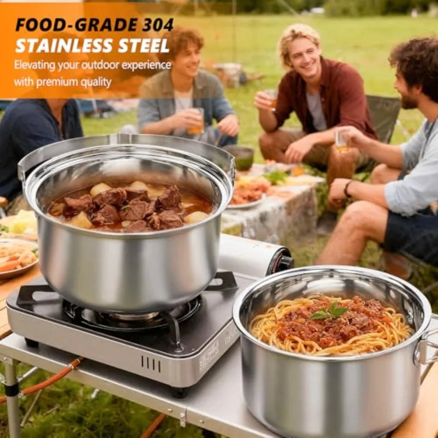 Lightweight Stainless Steel Camping Cookware Set With Carry Bag