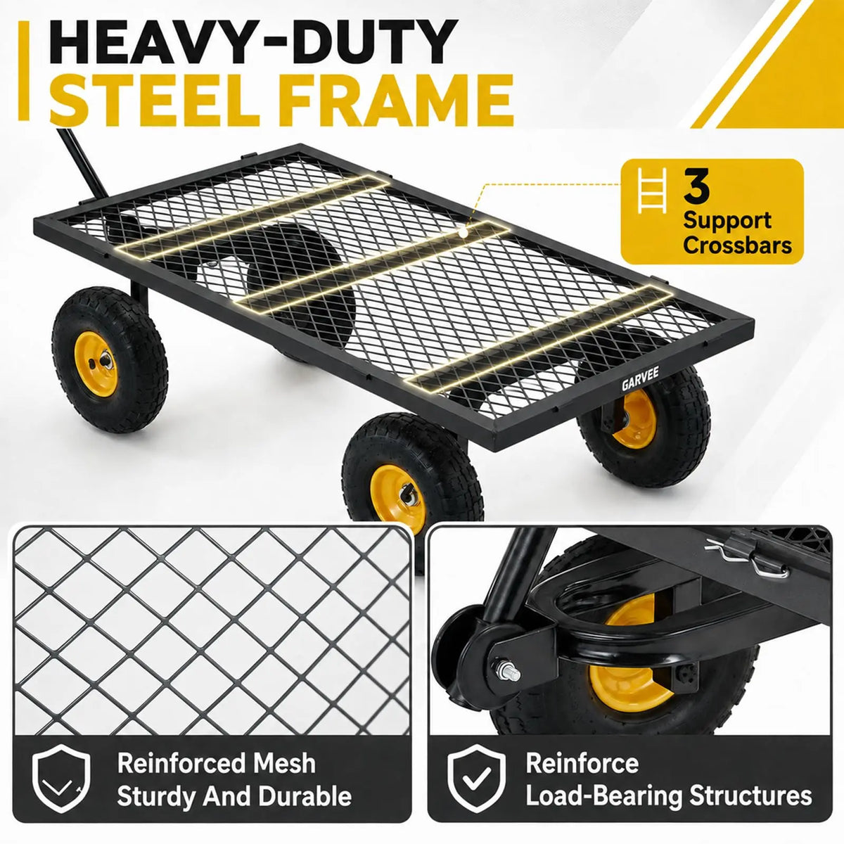 HiMISS Heavy Duty Steel Garden Cart With Removable Sides