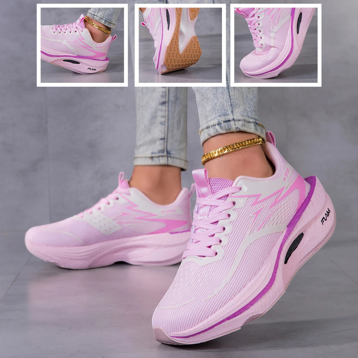 Breathable Platform Running Sneakers Featuring Cushioned Mesh Construction