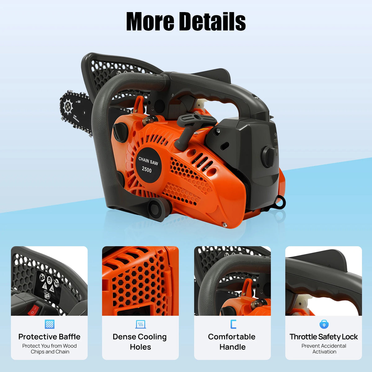Top Handle Chainsaw 25.4CC Gasoline Chainsaw 2-Stroke Engine Chainsaw Woodworking Tools for Professional Logging Wood Cutting