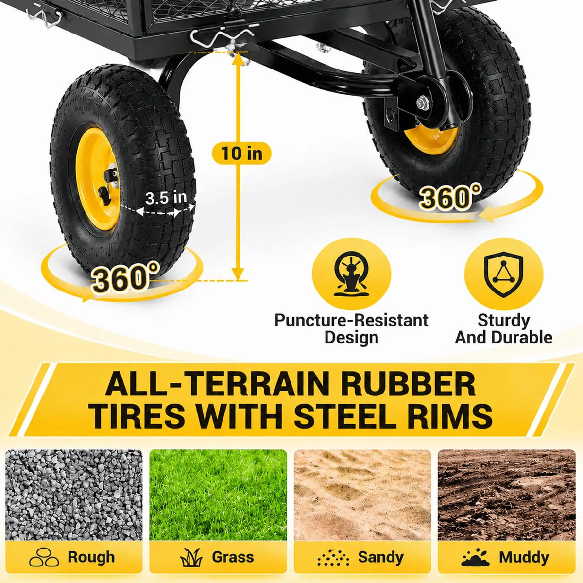 HiMISS Heavy Duty Steel Garden Cart With Removable Sides