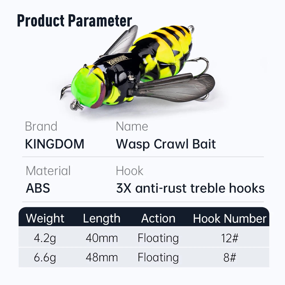 Kingdom 3pcs Fishing Lures Artificial Bait 4.2g 40mm 6.6g 48mm Floating Insect Bionic Swimbaits Wobblers Hard Baits For Bass Pike Fishing