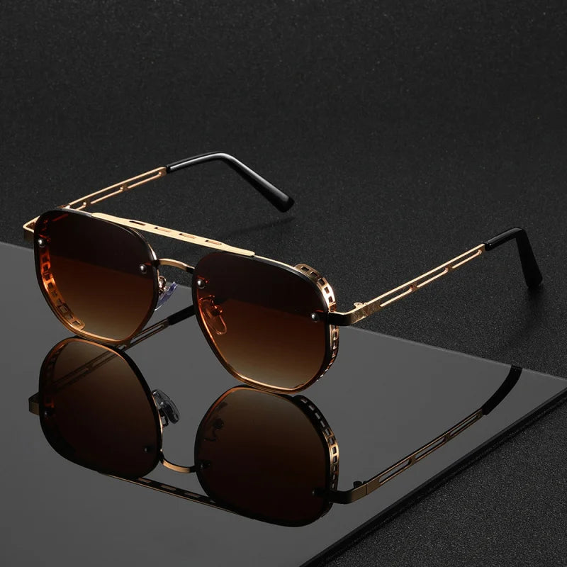 OPUYYM Unisex Double Beam Metal Sunglasses Classic Fashion Style