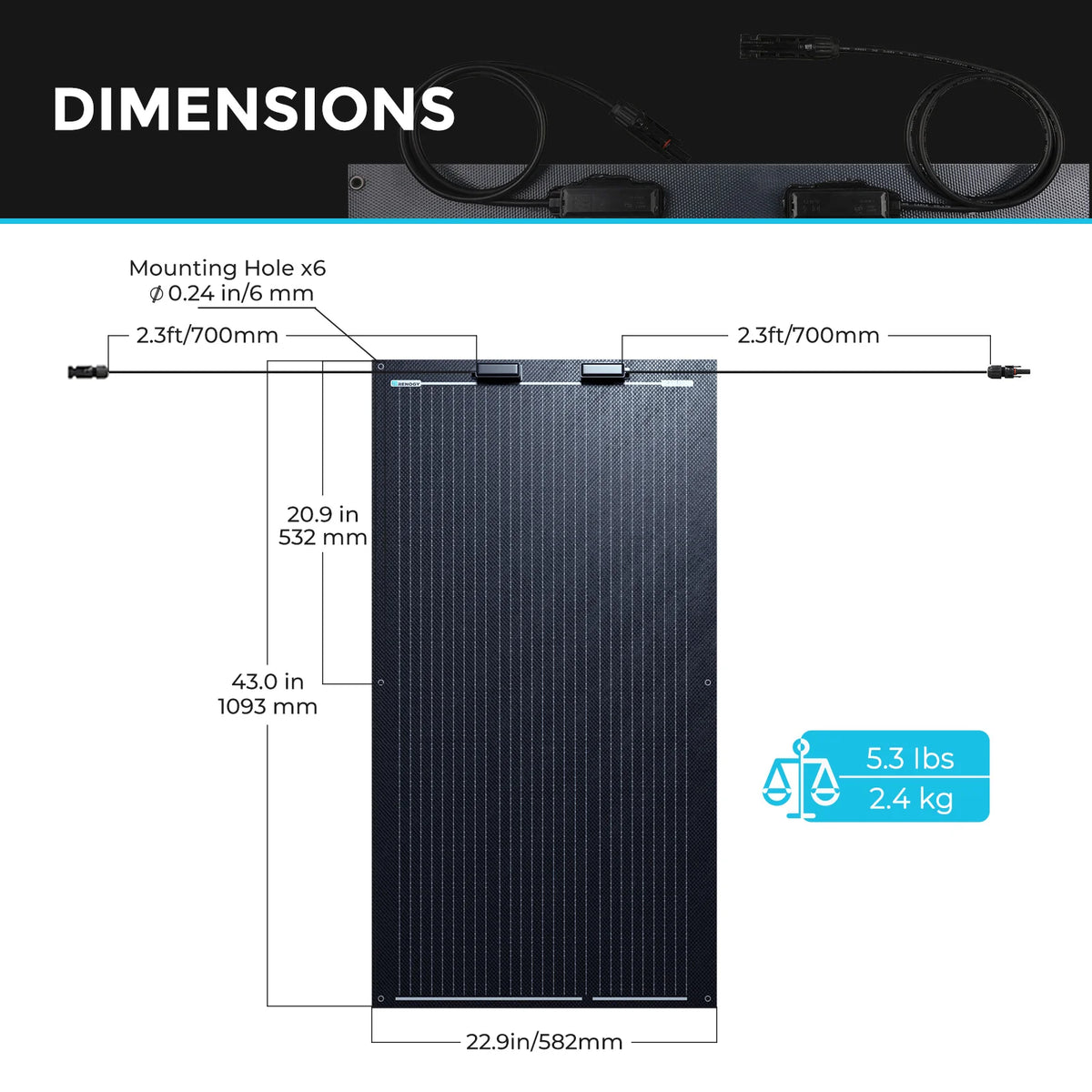 Renogy 100W 12V Flexible Solar Panel, 22% High-Efficiency Ultra-Lightweight PV Module, 240° Bendable Solar Panel for RV, Marine, Cabin, Van, Car, Boat, Camping & Curved Surfaces, Black