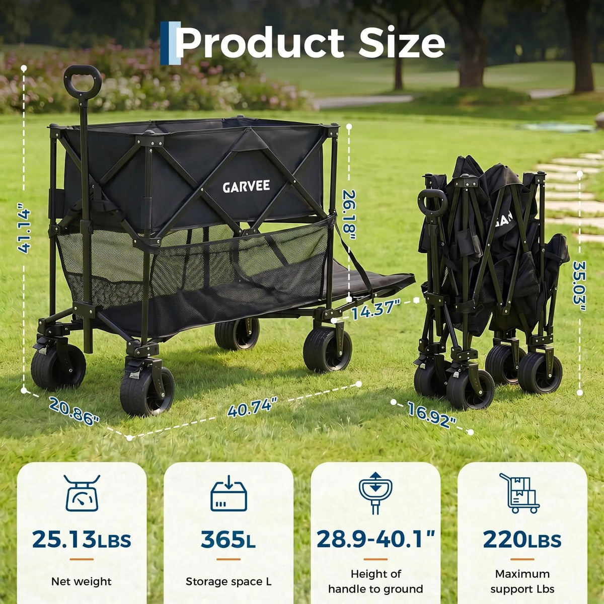 Collapsible Heavy Duty Garden Utility Wagon With All Terrain Wheels