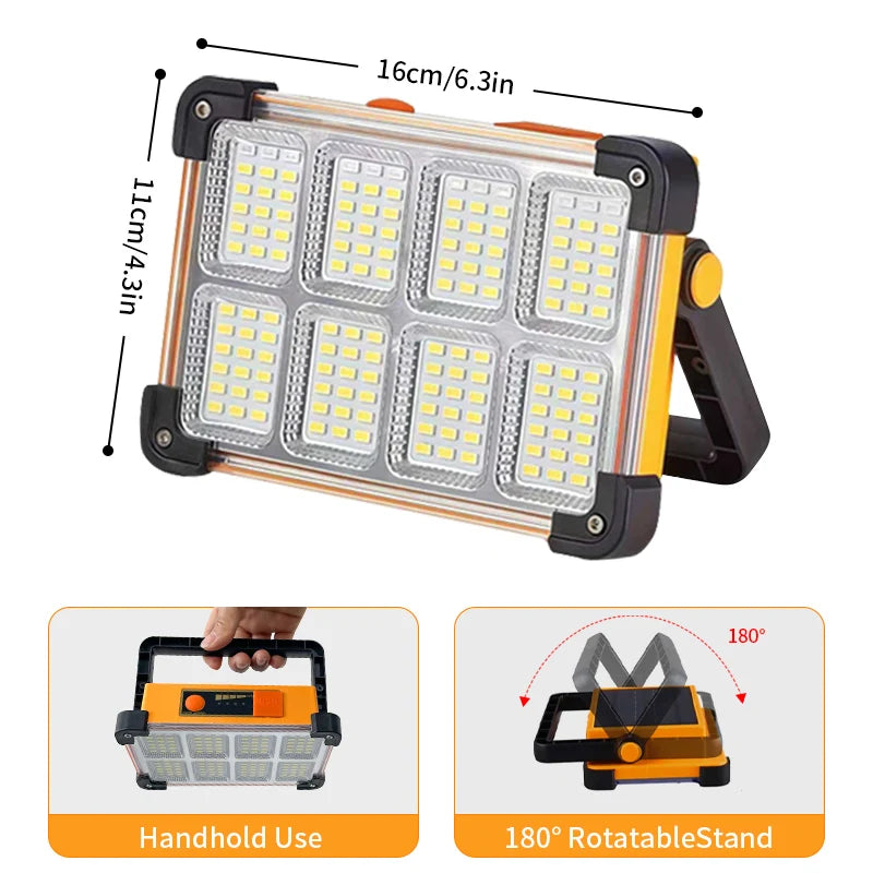 Solar Rechargeable Multifunctional LED Work Light, Portable Outdoor Floodlight-3600mah Lithium Battery, Suitable for Camping
