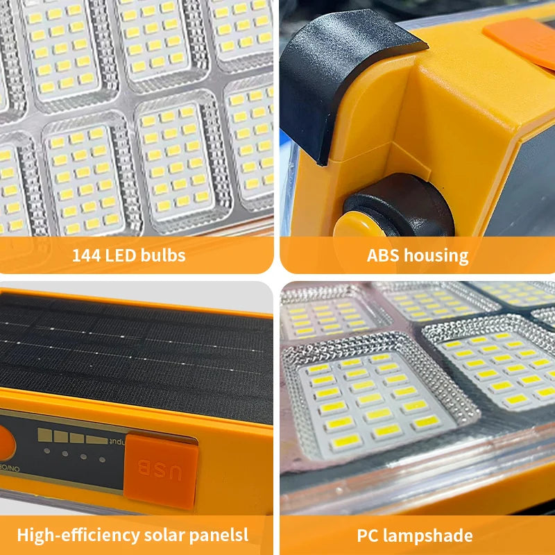 Solar Rechargeable Multifunctional LED Work Light, Portable Outdoor Floodlight-3600mah Lithium Battery, Suitable for Camping