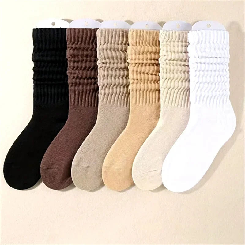 Women Pleated Mid Calf Socks Soft Polyester Everyday Comfort