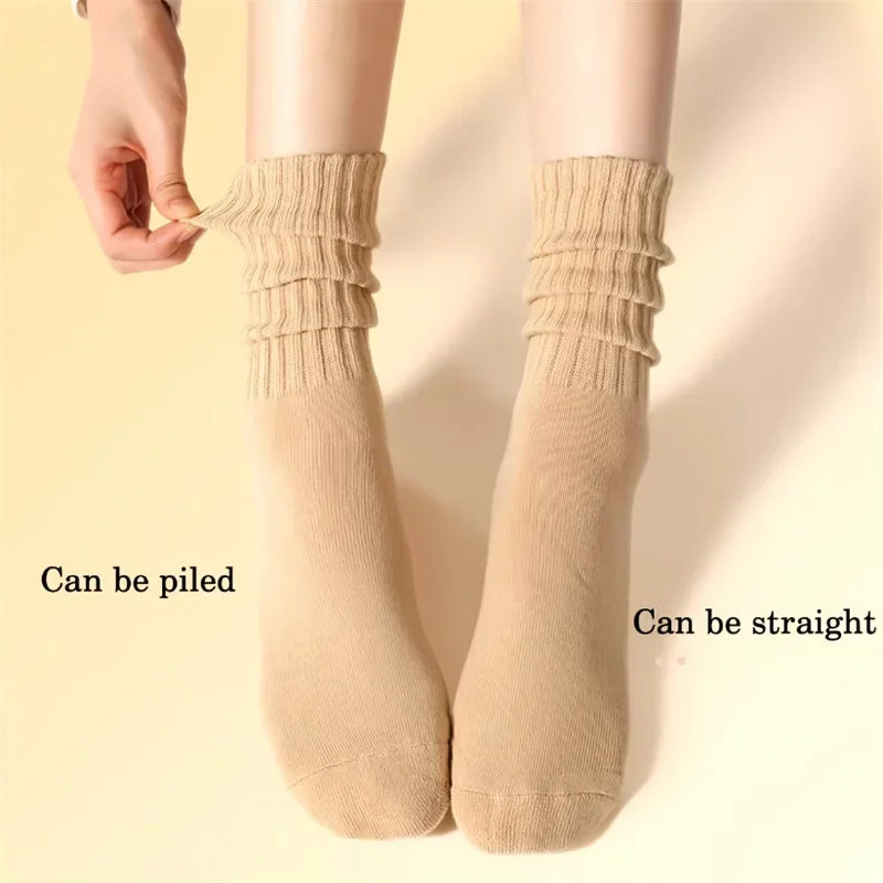 Women Pleated Mid Calf Socks Soft Polyester Everyday Comfort