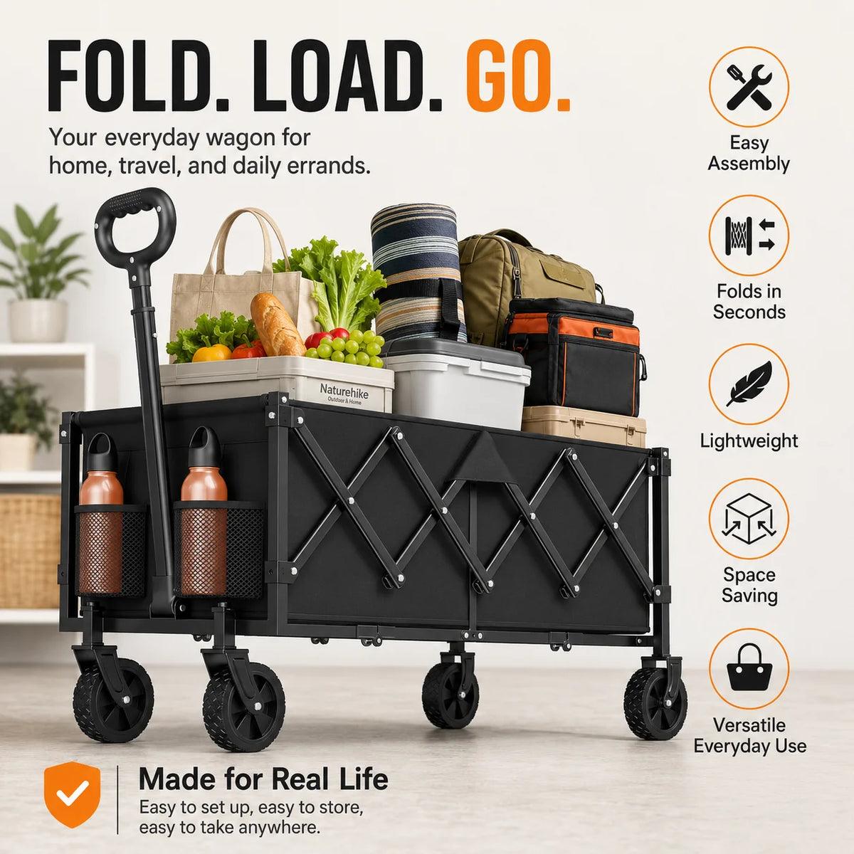 Heavy Duty Foldable Utility Wagon With All Terrain Wheels