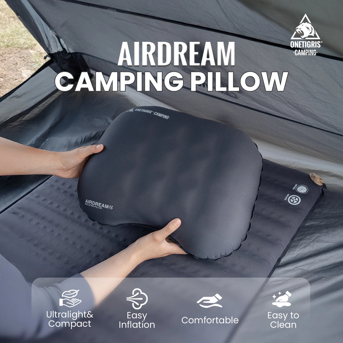 OneTigris Airdream Camping Pillow Portable Ultralight Inflatable Sleeping Neck Pillows for Travel Backpacking Hiking Trip