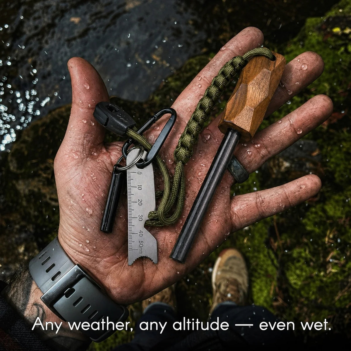 Emergency Fire Starter Kit With Magnesium Rod Whistle And Scraper
