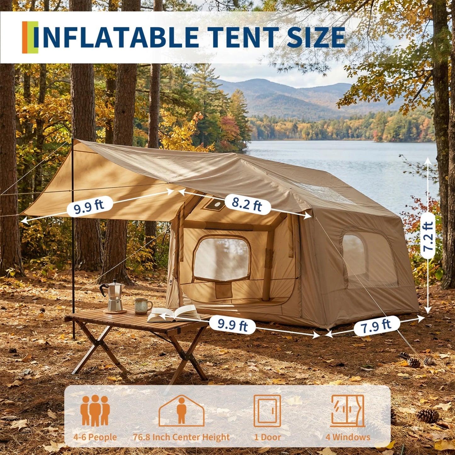 HiMISS Quick Setup Inflatable Camping Tent With Skylight And Canopy