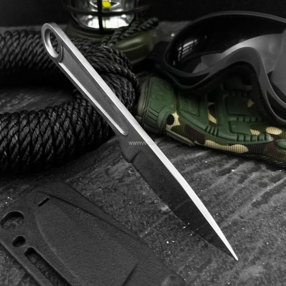 Outdoor Tactical All-steel Straight Knife Full Tang Fixed Blade Knife with Sheath Durable Pocket Knife EDC Camping Hunting Rescue Essential Tool