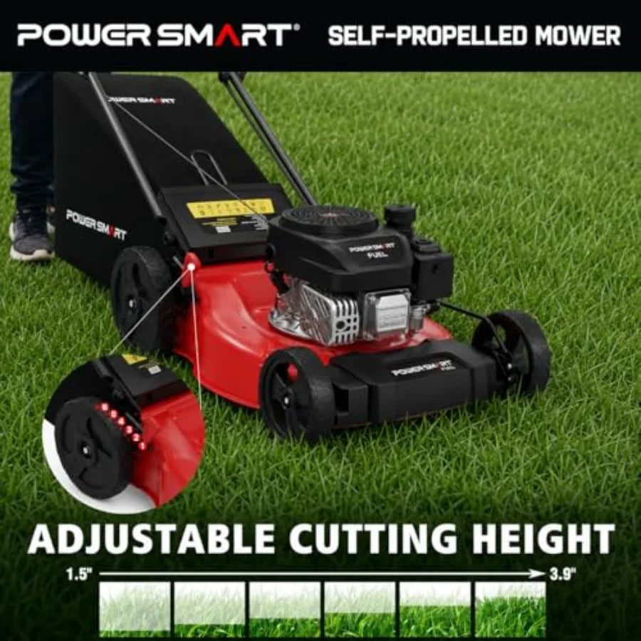21 Gas Self-Propelled Lawn Mower for Hills Medium Yards 170cc OHV 3-in-1 Mulching/Bagging/Discharge 6-Position Height Alloy Ste