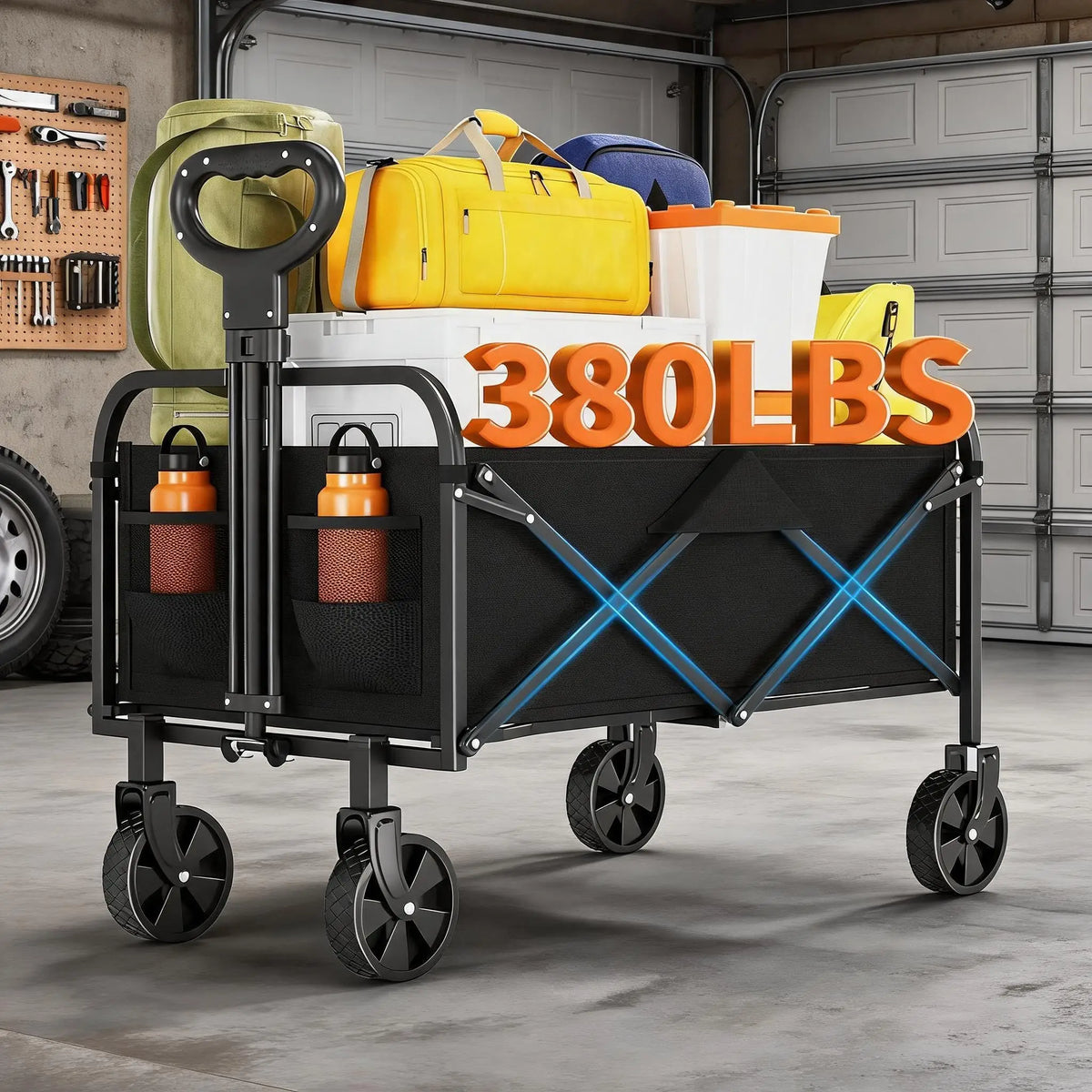 Heavy Duty Collapsible Utility Wagon With Adjustable Handle