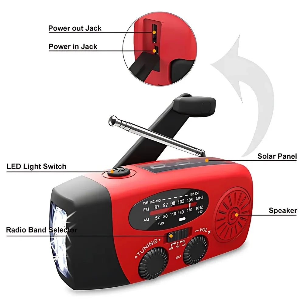 Hand Crank Solar Emergency Radio With Flashlight And Power Bank