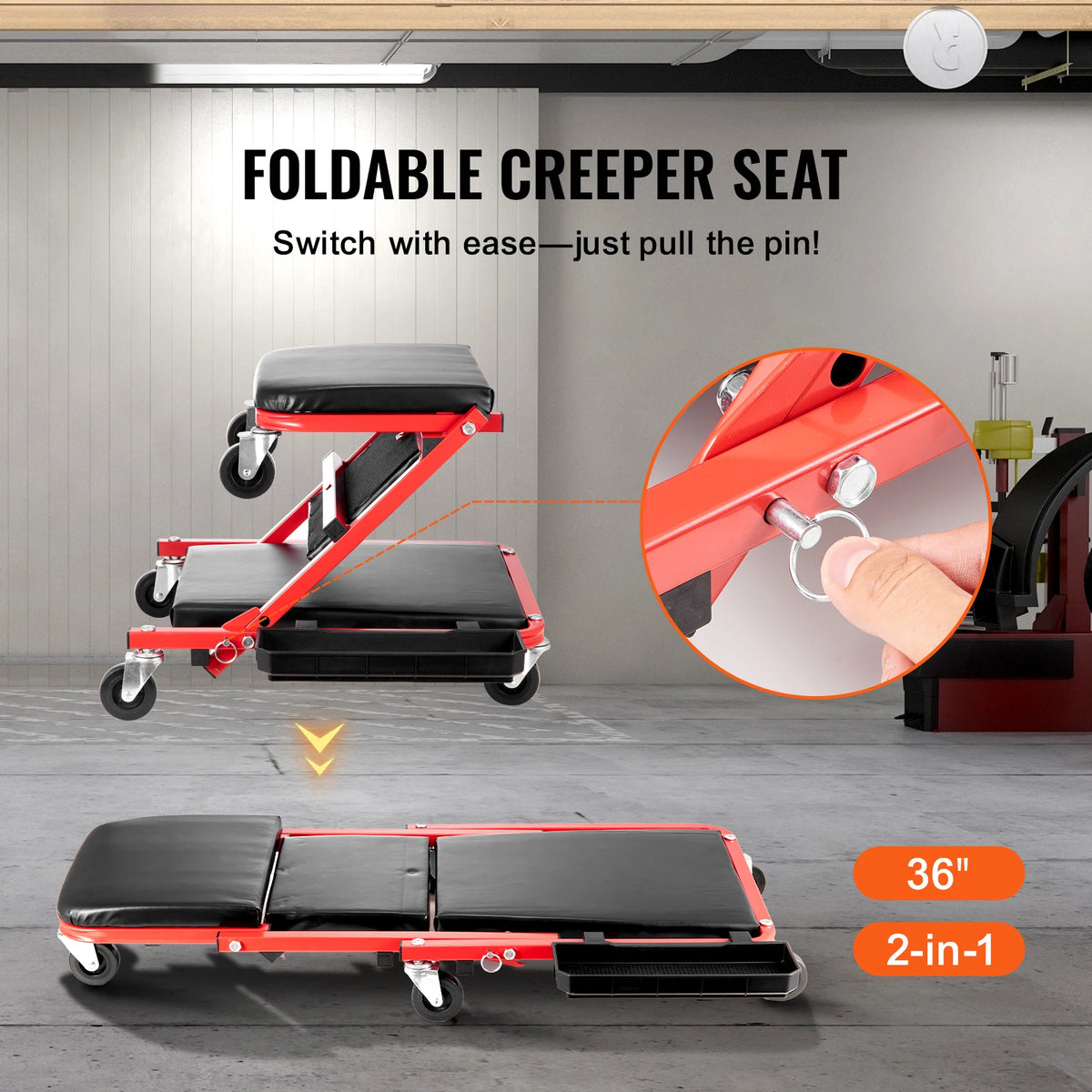 VEVOR Foldable Garage Creeper With Padded Seat And Tool Tray