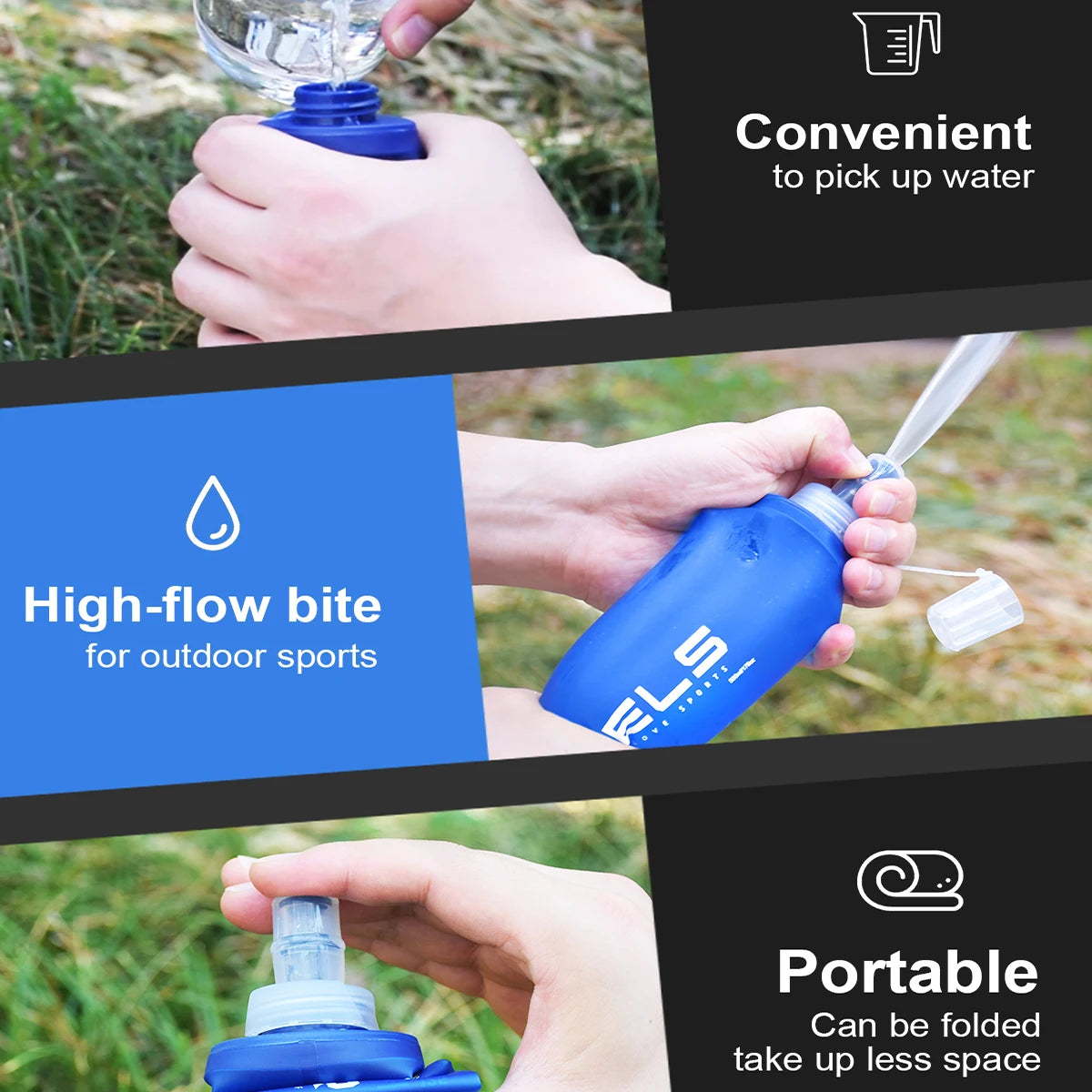 WRELS Collapsible Silicone Water Bottle For Outdoor Camping And Running