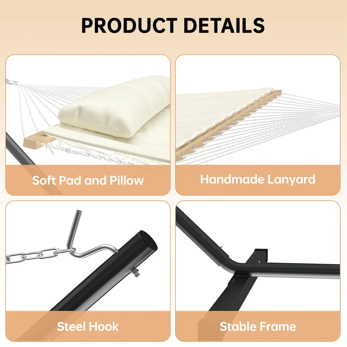 Heavy Duty Portable Double Hammock With Stand And Pillow