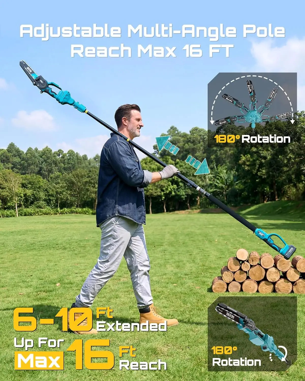 Seesii Cordless Brushless Telescopic Pole Chainsaw for Tree Trimming