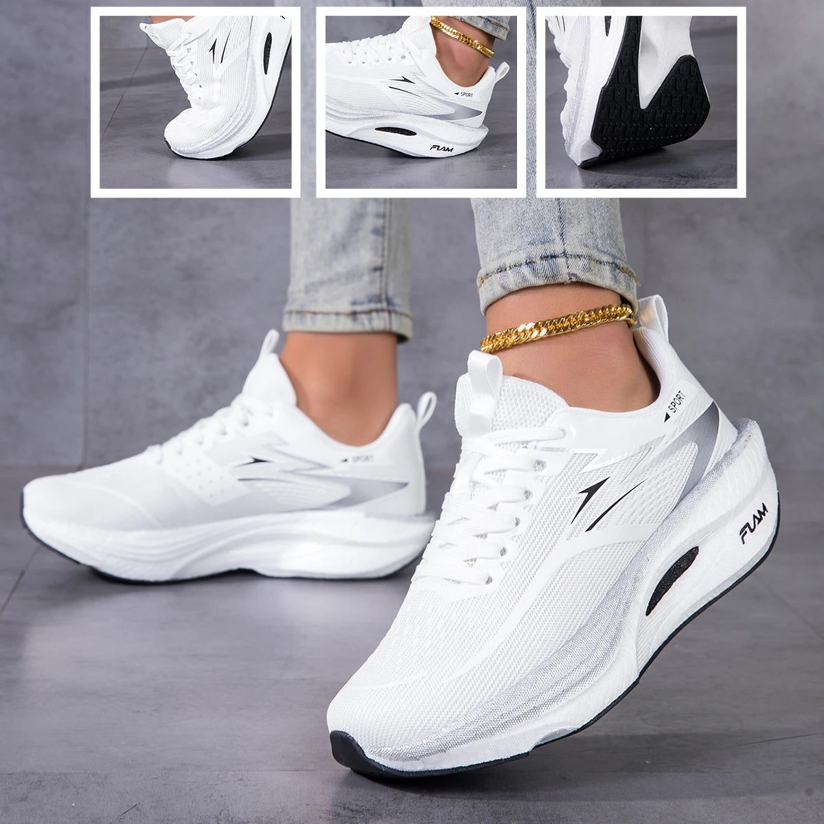 Breathable Platform Running Sneakers Featuring Cushioned Mesh Construction