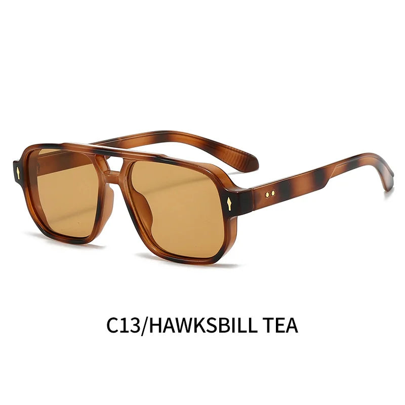 Boysen Square Sunglasses Unisex Double Bridge Rivets And UV400