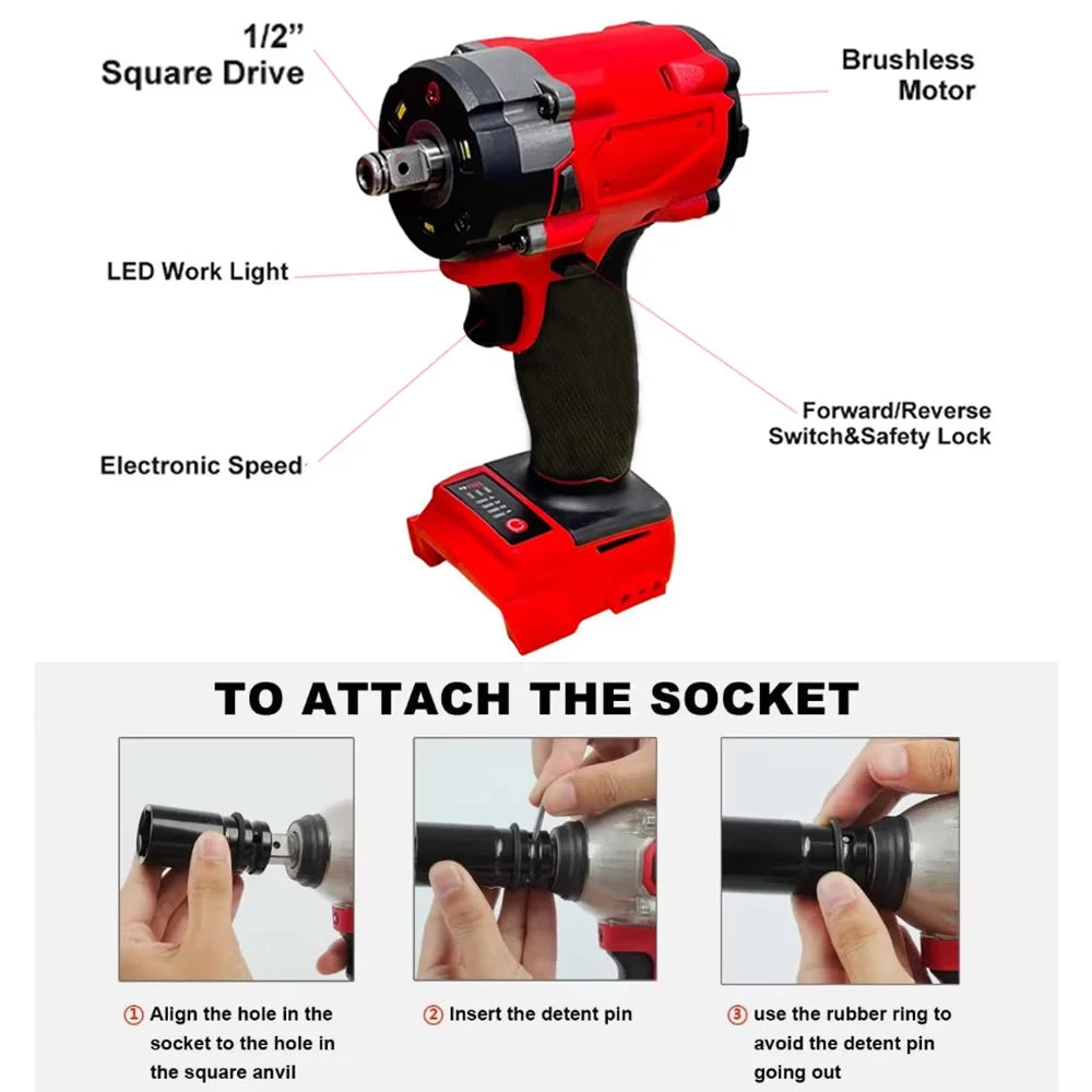 Magnitt Brushless Cordless Impact Wrench Electric Driver Power Tool