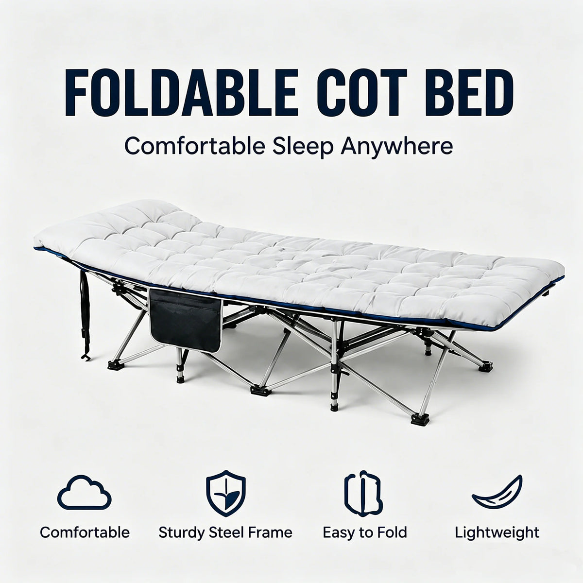 Portable Foldable Camping Cot With Thick Padded Mattress